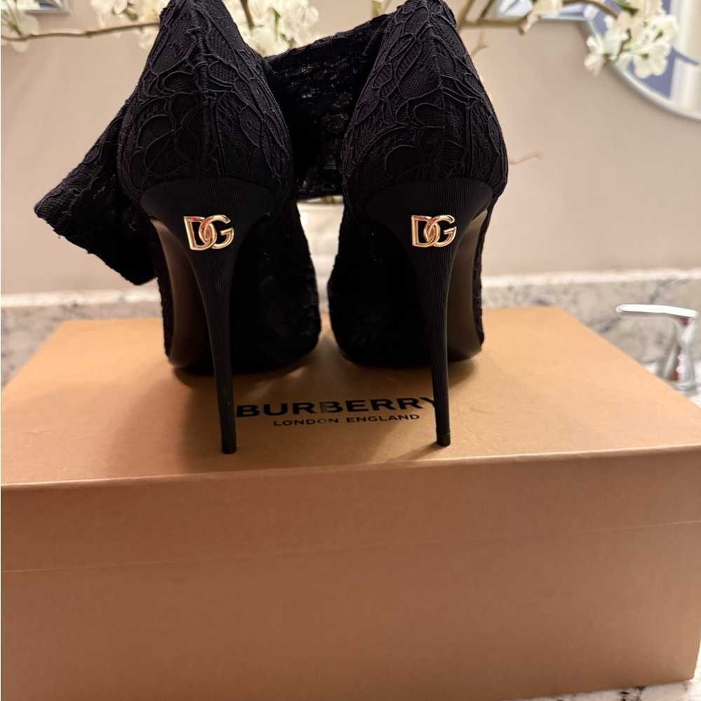Dolce & Gabbana Black Lace Tall Boots with Stiletto Heels